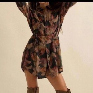 Promesa Abstract-Print Belted Shirt Romper Midnight